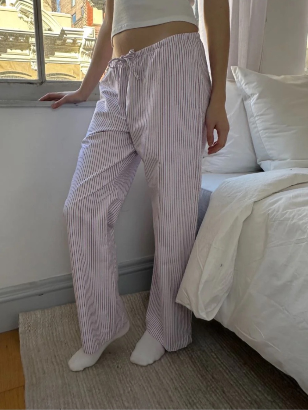 Brandy Melville Pink & White Pinstripe Wide-Leg Pants